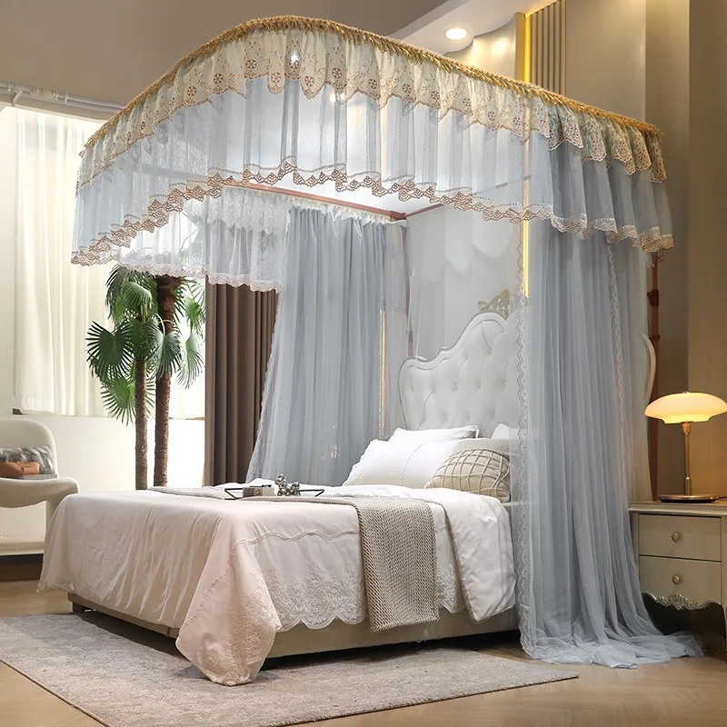 Mosquitero Princess Style Beautiful Lace Canopy Mesh Indoor Home Decoration Net King Queen Size Bed Square Shape Mosquito Net