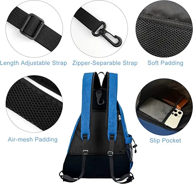 New Sports Reversible Crossbody Franklin Pickle Ball Tennis Racquetball Badminton Travel Sling Bag