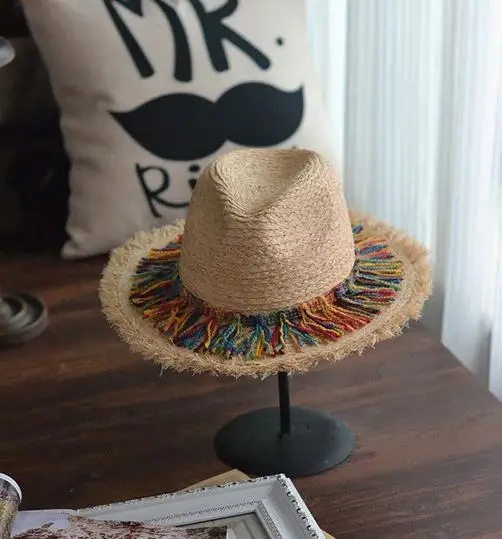 
2021 Sweet Color tassel decoration Raffia Straw Hat INS hand-woven straw hat fashion sun visor 