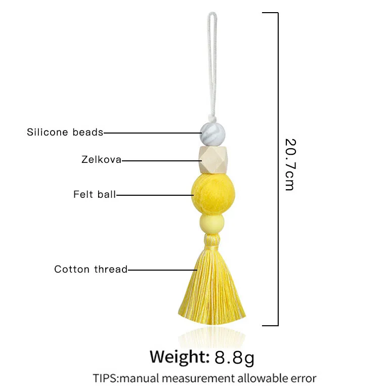 New Key Chain Bag Charm Beech Bead Felt Ball Cotton Tassel Car Pendants Essential Oil Diffuser Car Aromatherapy Hanging Pendants