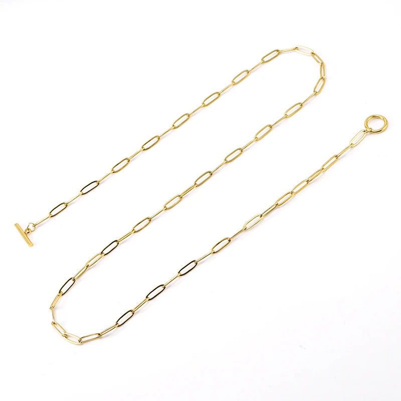 Fashion New Design 18K Gold Plated Stainless Steel Hip Hop Jewelry Paper Clip Shape Mens Clavicle Chain Necklace
