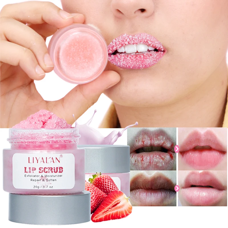 Частная торговая марка, Уход за губами, органический Осветляющий Отшелушивающий питательный розовый слабый скраб для губ с клубничным сахаром