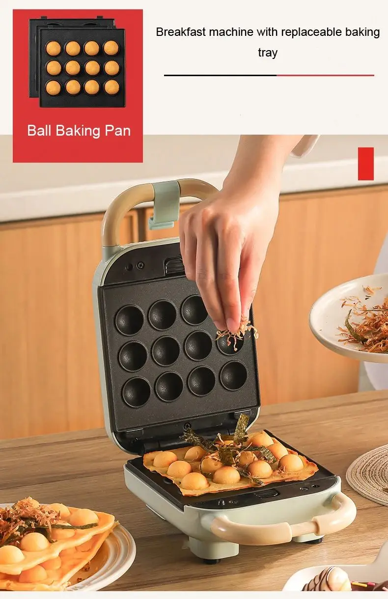 3-in-1 Breakfast Machine with  2 Plate Japanese Light Sandwich Maker Multifunctional Home Waffle Maker
