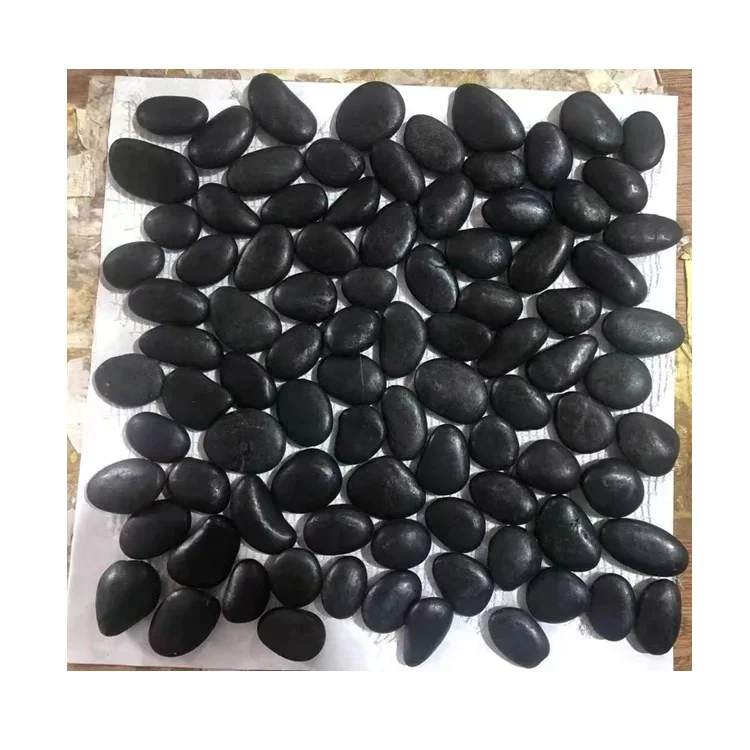 High Quality Landscaping Natural Black Pebbles Stone Floor Mat Meshed Ready Tiles Sheet 30x30