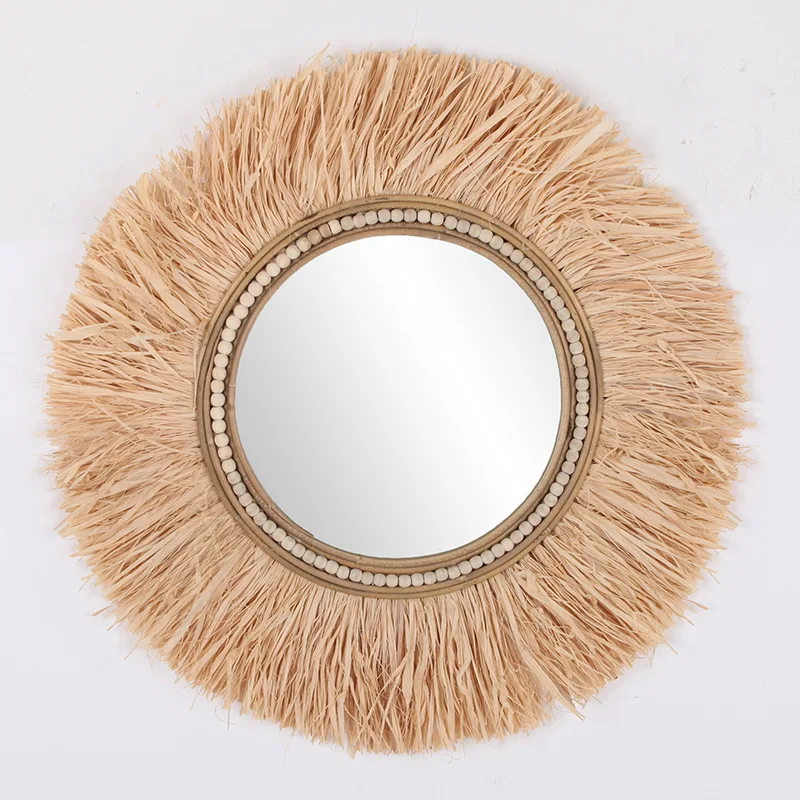 Customized Home Decoration Mirror  Hot Selling Handmade Raffia Mirror for wall art home decor