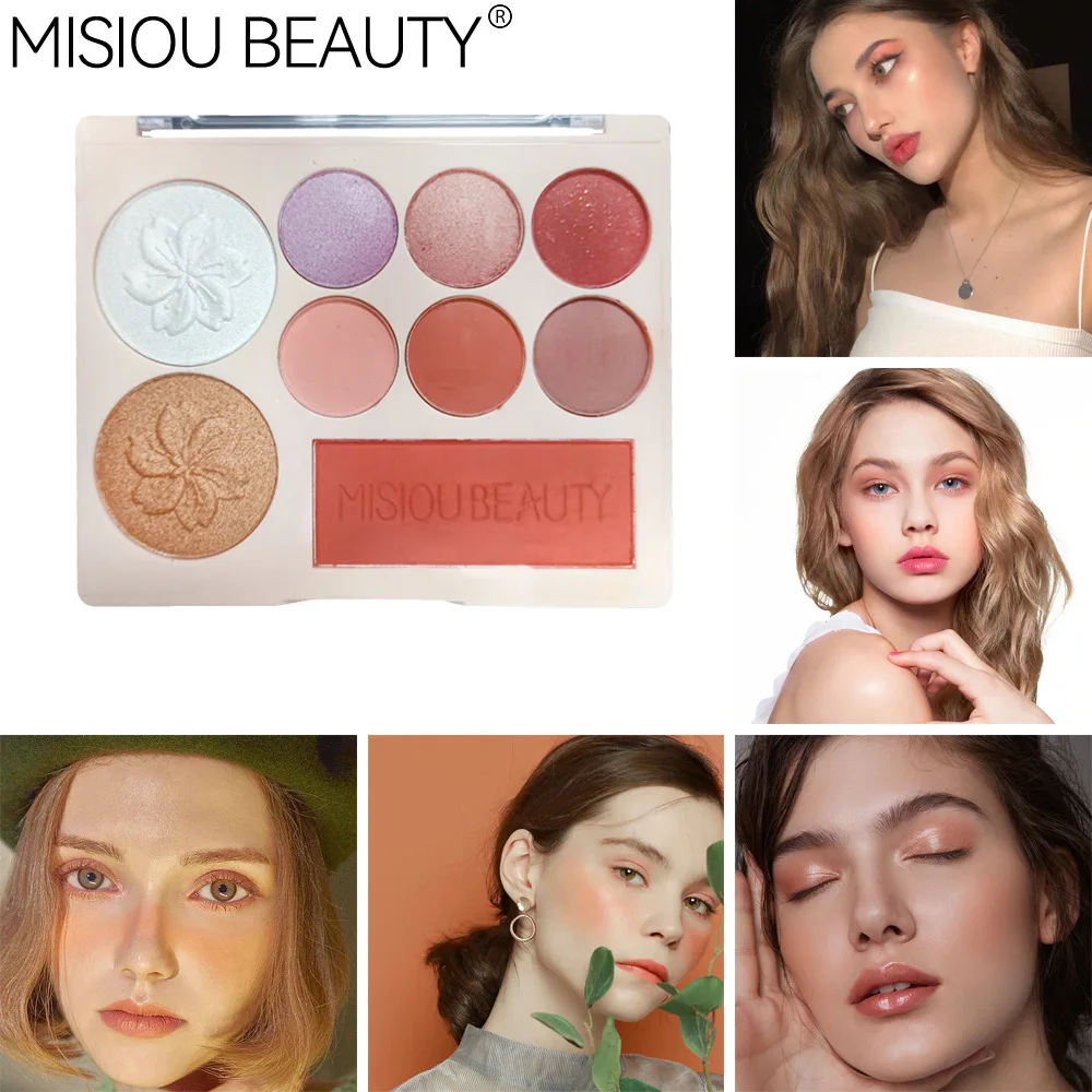 Makeup 2023 new 9-color romantic cherry blossom matte makeup highlighter eyeshadow blush combination disc