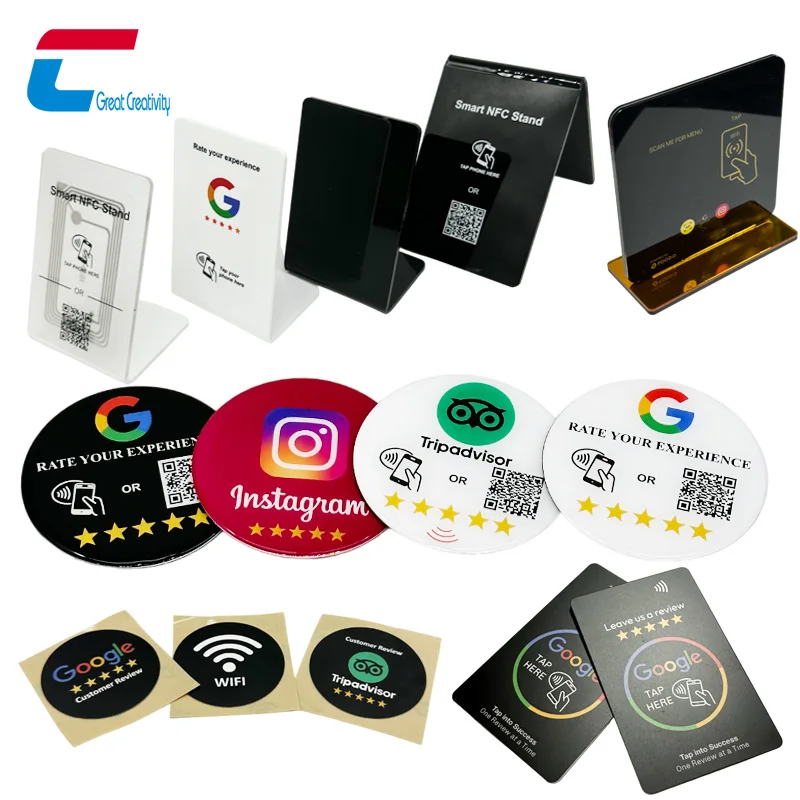 program NTAG 213 custom nfc restaurant google review card Epoxy round google nfc button