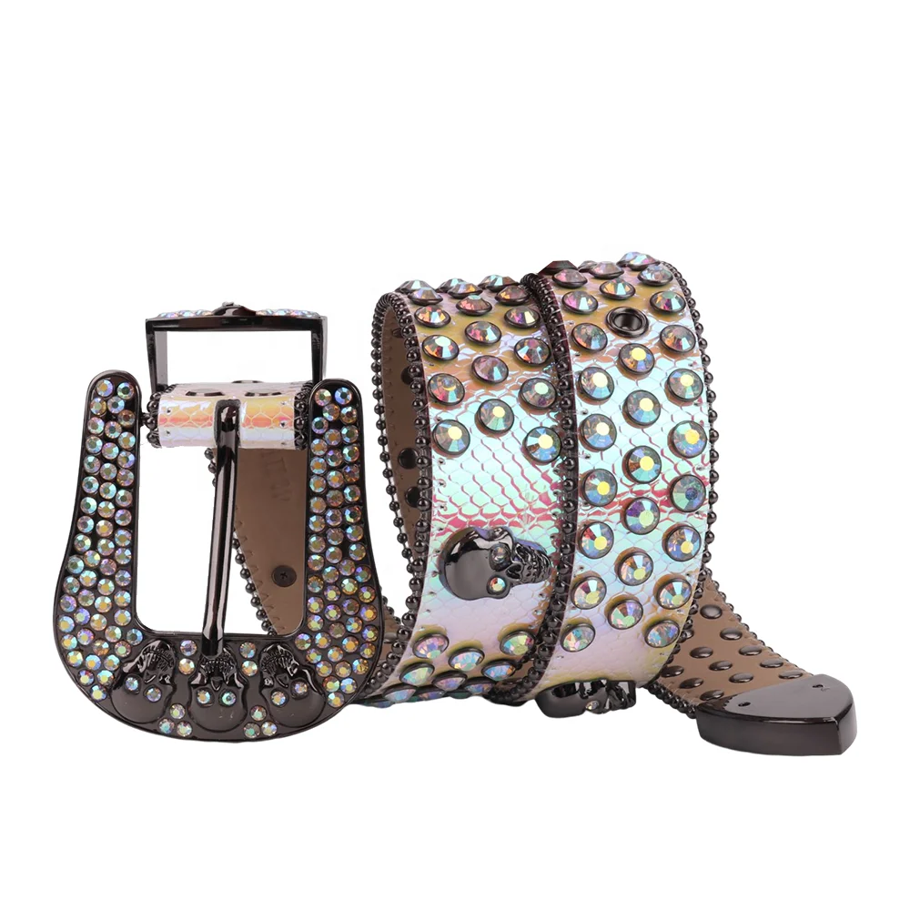 TENGMEI Designer Bling Bad Girls Skull Belts for Men Customized Buckle Logo Rhinestone