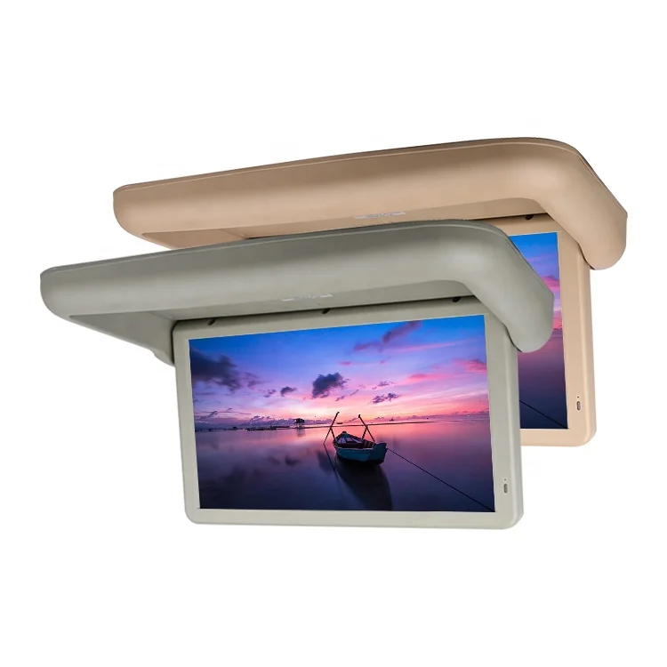 22 Inch Full Motorized Flip down Roof Monitor HD 1080P Large View Angle TV Screen DC24V One Way AV Input Grey Beige Color