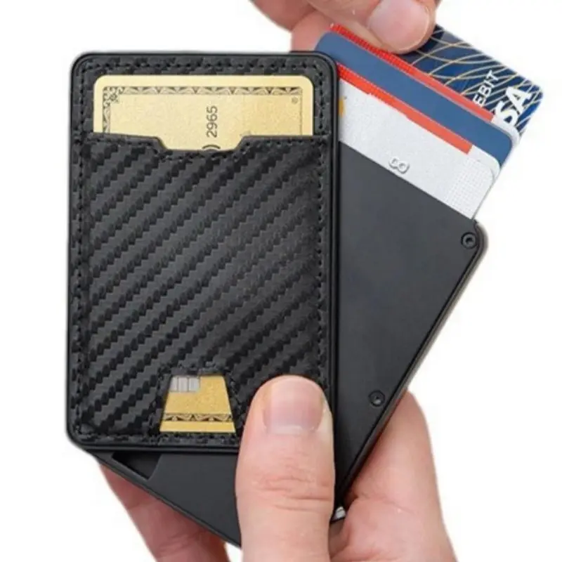 Custom Design Automatic Swipe Minimalist Credit Card Holder Pop Up Cards Microfiber Aluminum Holder Wallets RFID For Man