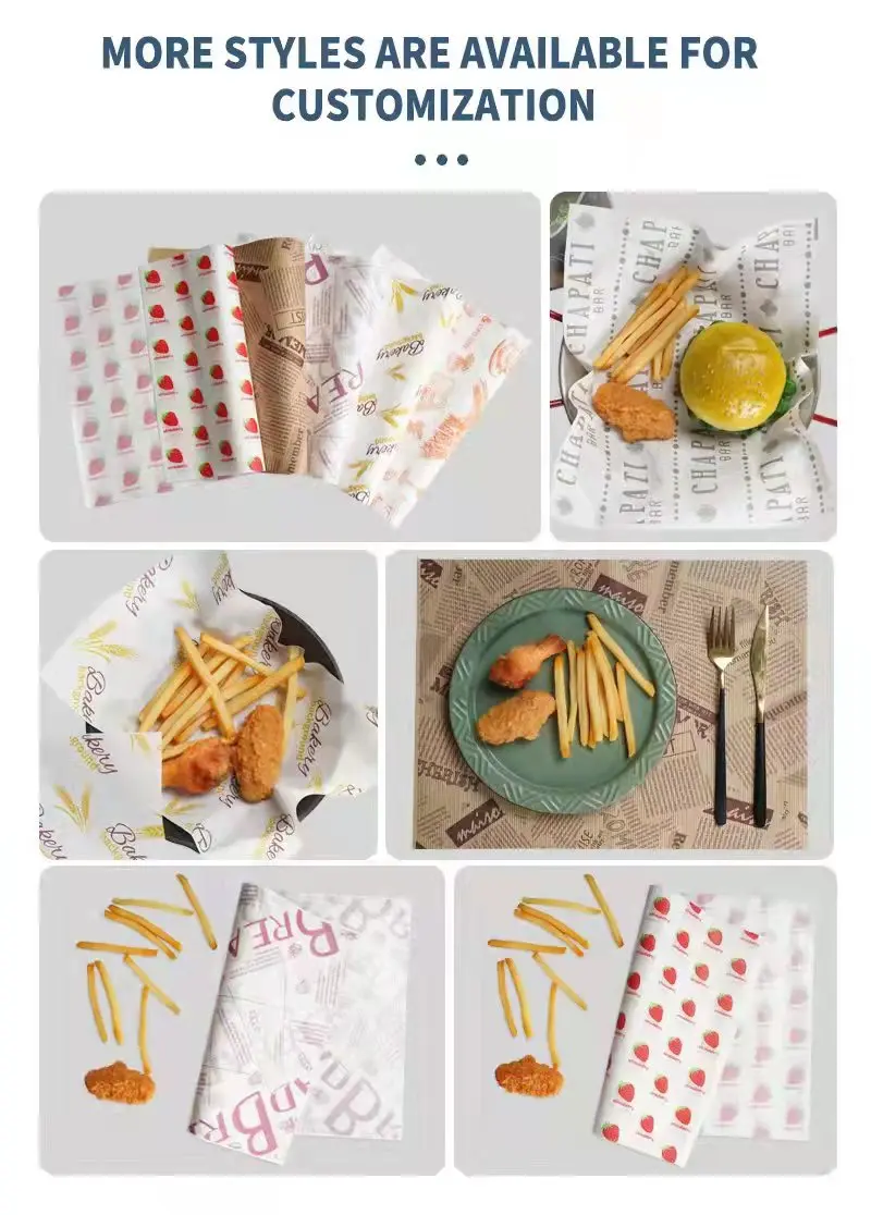 Custom logo printing hamburger packaging grease proof tissue paper sandwich wrapping deli paper shawarma food grade wax paper
