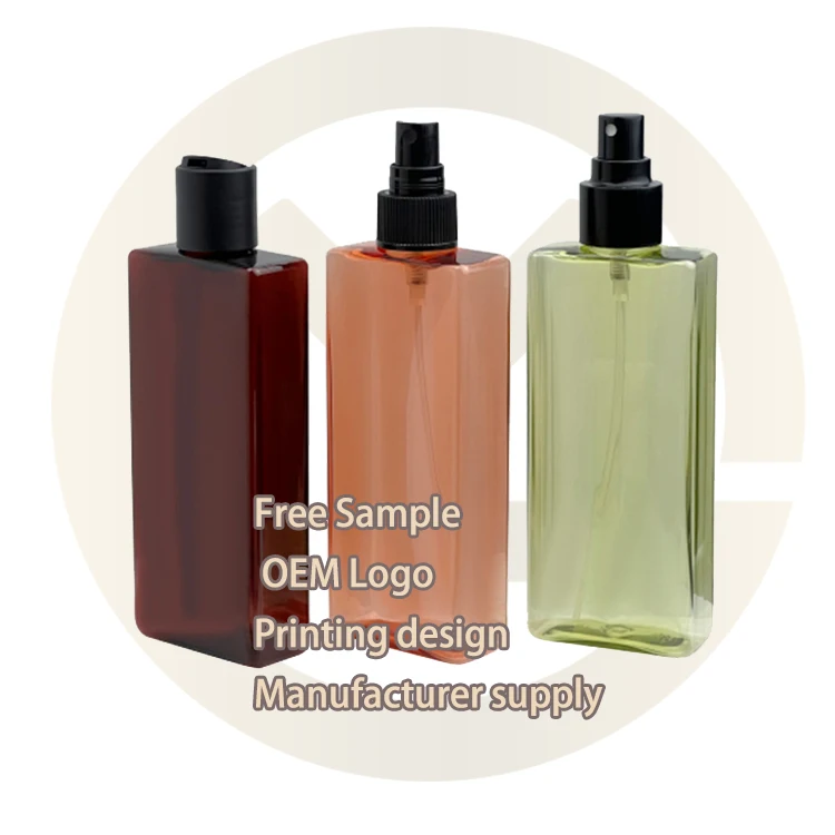 100% PCR 50ml to 400ml super Flat rectangle RPET bottle recycled plastic lotion bottle Customized color  shampoo bottle