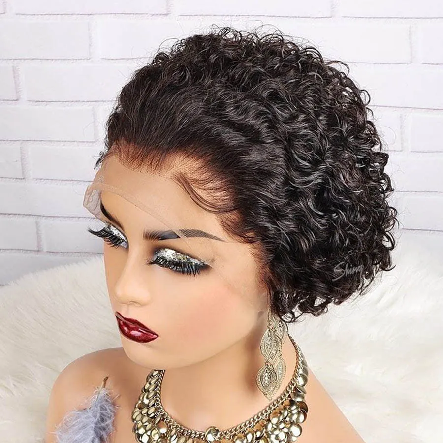 New Arrival Bob Curly Wigs Human Hair,Glueless 13x1 Short Natural Pixie Cut Wig For Women,Pre Plucked Raw Hair Lace Front Wigs
