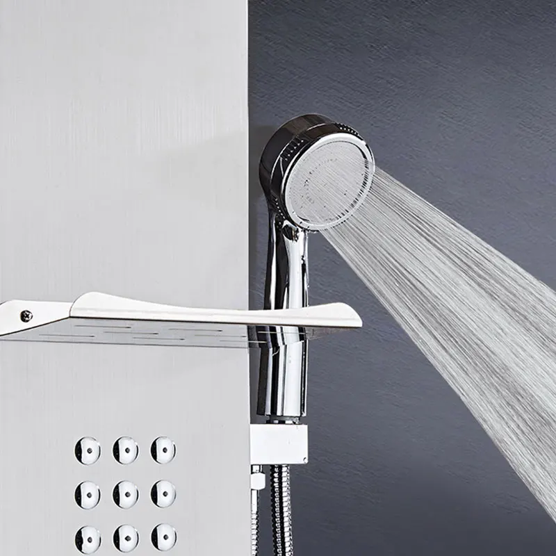 ROVATE Shower Panel Stainless Steel Wall Mounted LED Black Shower Column Set Bathroom Massage Shower Wall Panel Column Tower