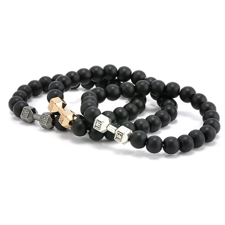 2023 Hot Selling Popular Volcanic Stone Hand Jewelry Metal Dumbbell Buddhist Bead Bracelets Jewelry Fashion Bracelet