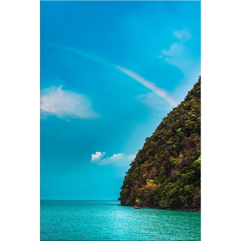 Современный Радужный красивый морской пейзаж, настенное искусство, голубое небо, пейзаж, холст без рамки, искусство, декоративная картина маслом, жикле, принты