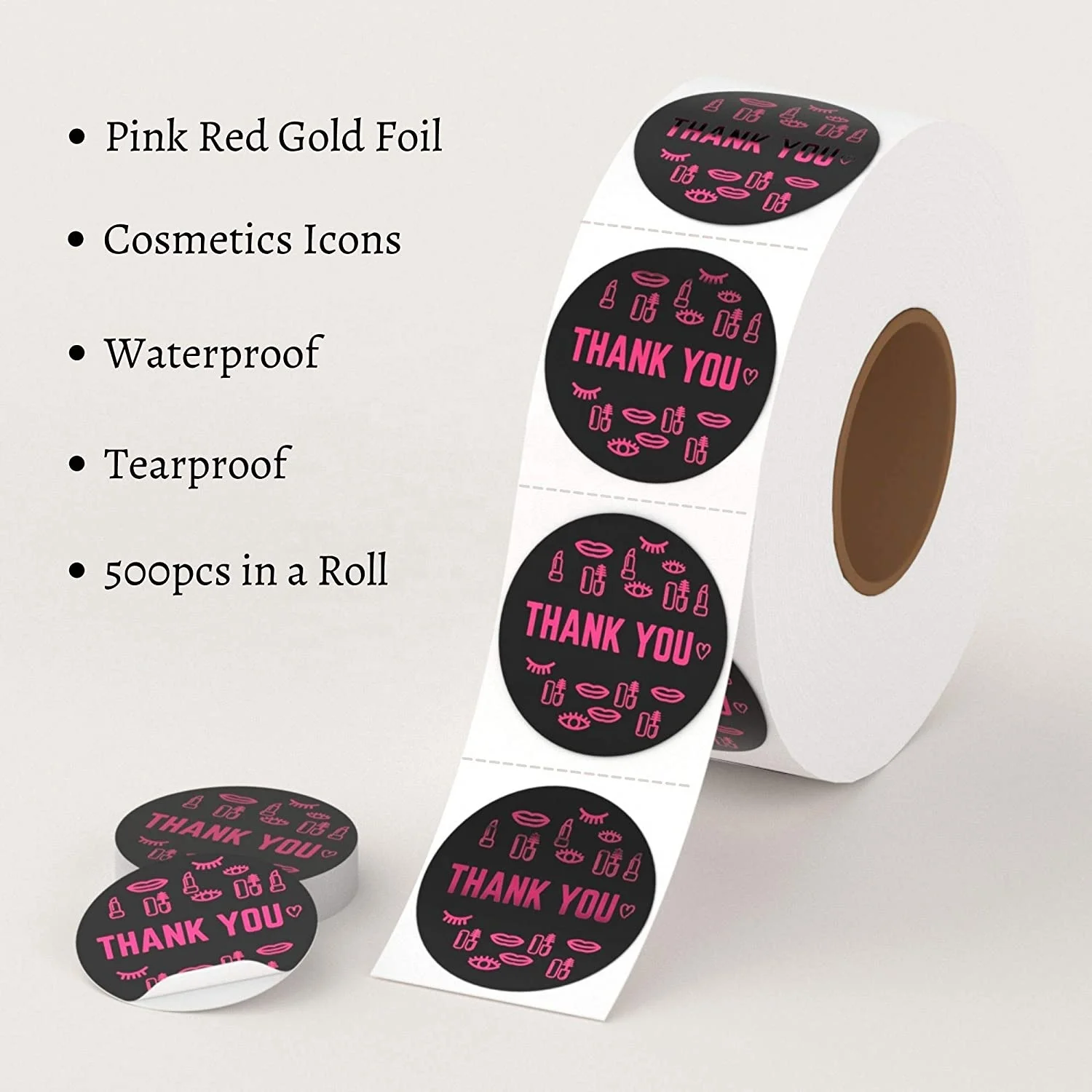 Thank You Stickers Roll Lip Gloss Packaging 500 Labels for Small Business, Salon & Beauty Store Eyelash Bags