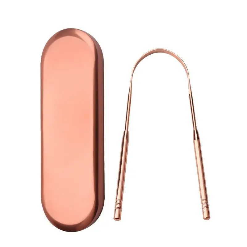 Wholesale Silver Stainless Steel Tongue Scraper Copper Custom Logo Rose Gold Tongue Scraper Cleaner Kit