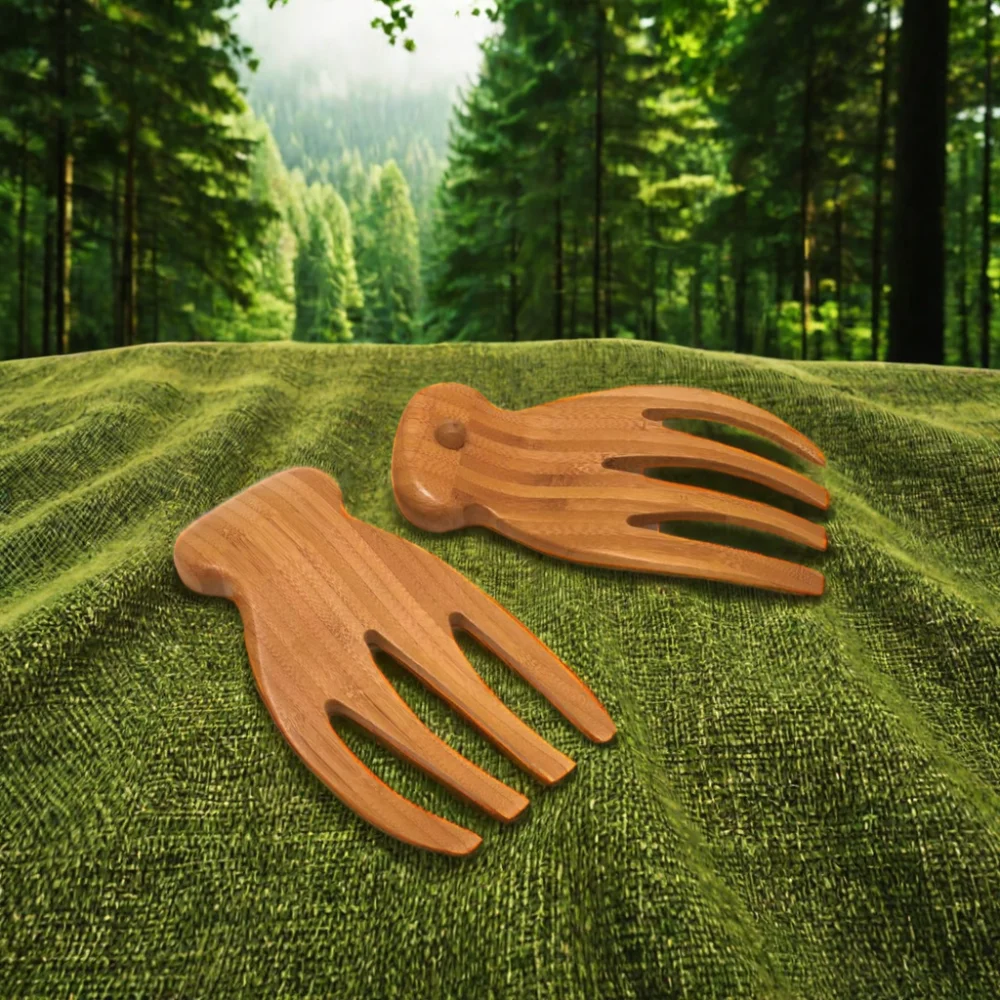 Factory Custom Acacia Wooden Salad Fork and Two-Spoon Set Natural Wood Serving Utensil for Salads