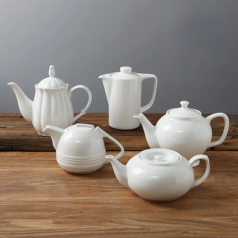 Nordic Simple Solid Color White Porcelain Multi Container Ceramic Tea Pot Tea Cup Saucer Jar Milk Sugar Pot Gravy Boat
