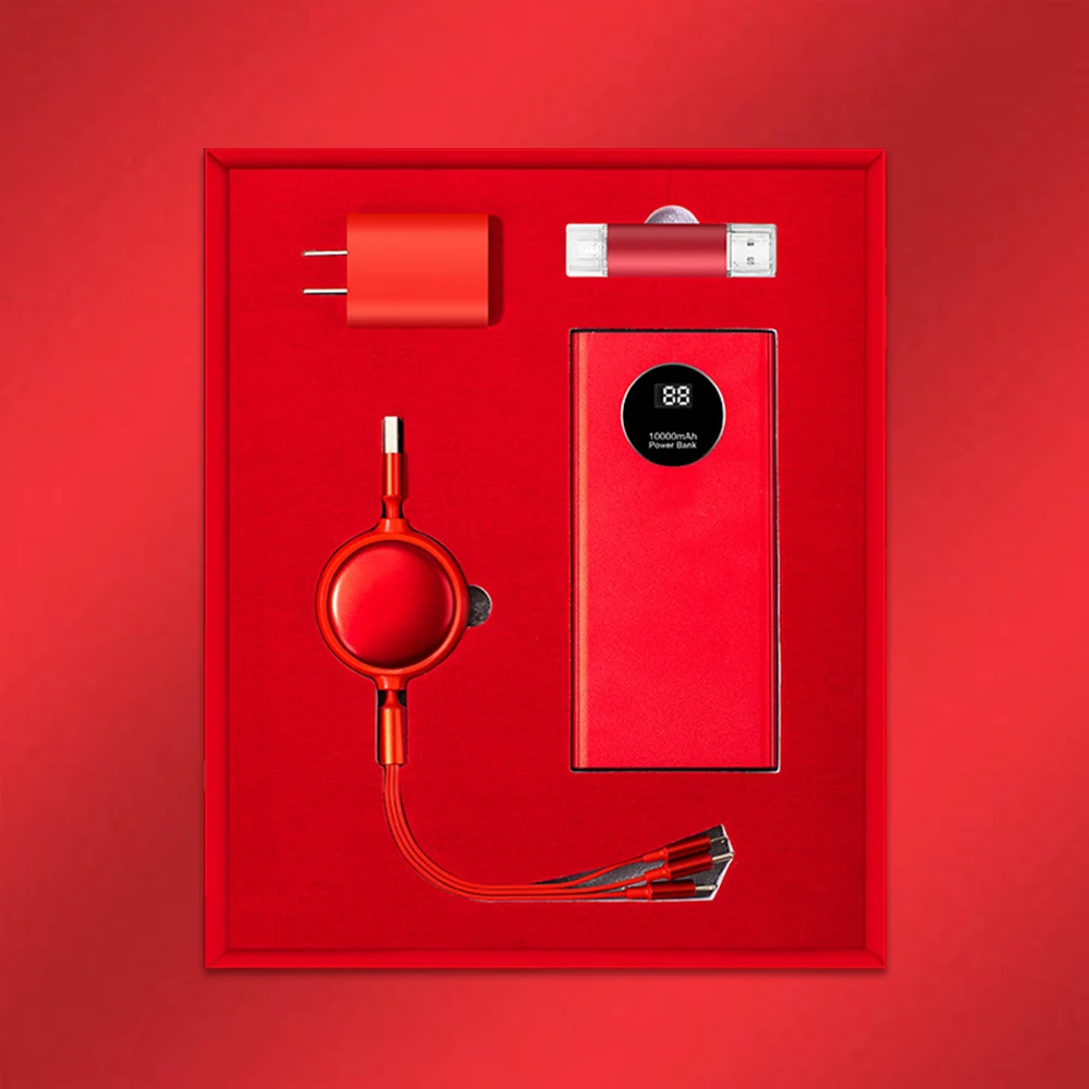 New Year Gift Set With Power Bank USB Flash Drive Plug and Cable Anniversary Gift Set Wedding Gift Boxes