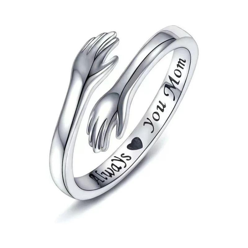 Mothers Day Gift Jewelry S925 Sterling Silver Elegant Love Couple Ring Hand Hug Ring Couple Finger Ring Fine Jewelry