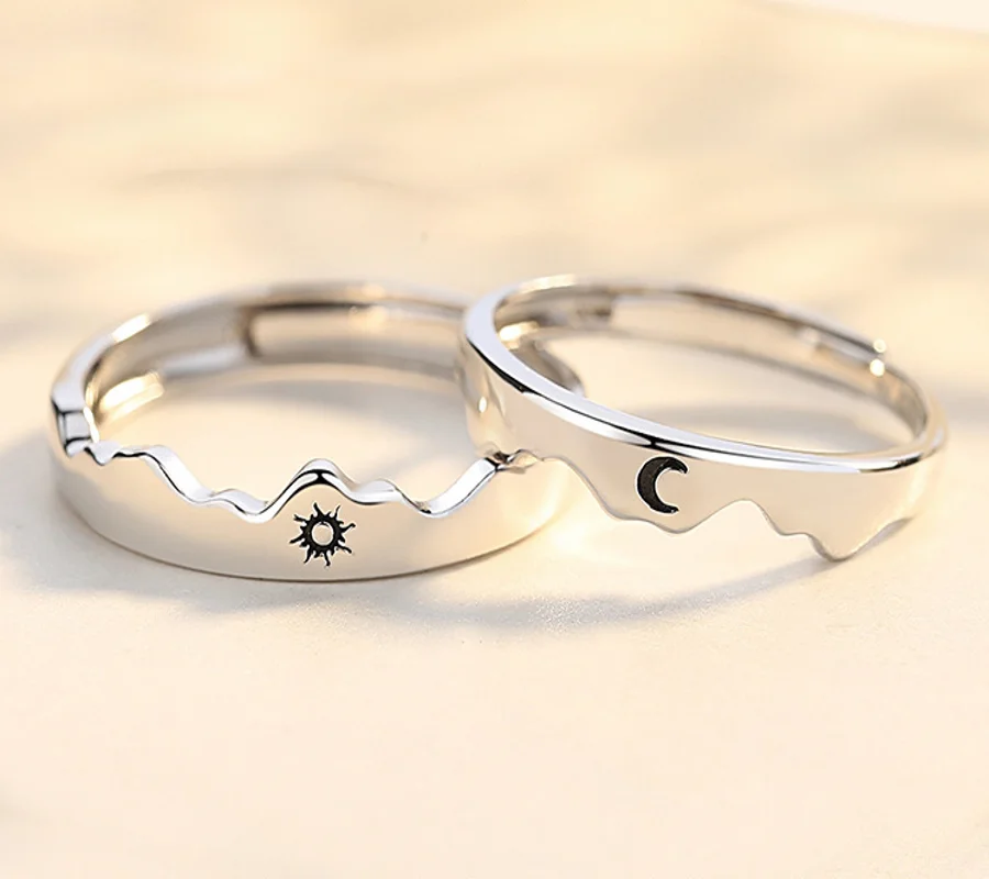 Fashion Dainty Sun Moon Couple Open Adjustable Each Other Lover Couple Rings Wedding Jewelry Ring For Most Women Men