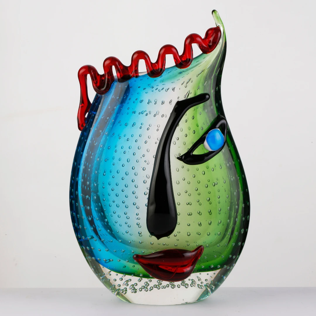 Green Hot Selling Hand Made Murano Art Glass Face Vase