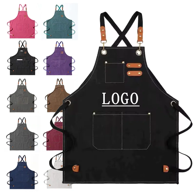 Factory Custom Adult Chef Apron 100% Cotton Canvas Waterproof Custom Logo Kitchen Aprons Tool Work Florist Garden Stylish Apron