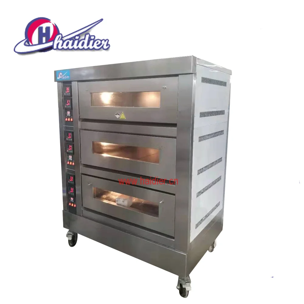 Китайское оборудование для выпечки, газовая духовка, 3 ячейки, 9 лотков, настольная духовка с паровым и каменным покрытием