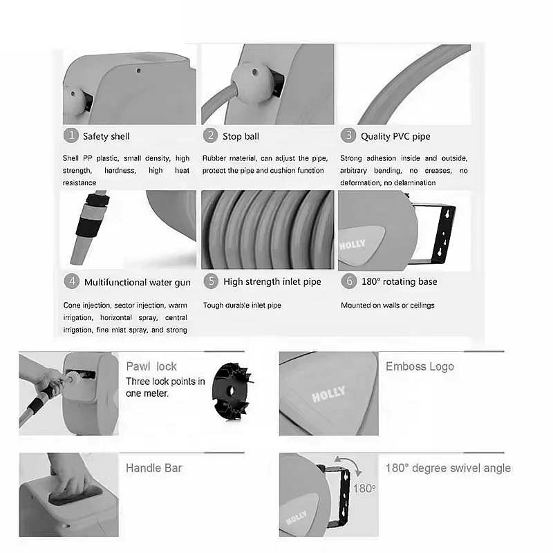 Auto PVC Pipe Reel 50ft automatic Self retractable garden hose reel Yard hose industry hige Car wash 15 M Meter water hose reel