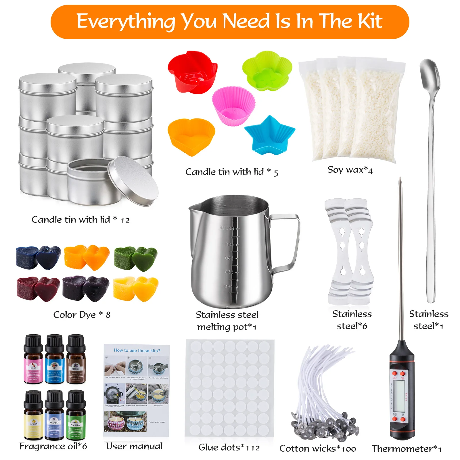 RubioAroma Scented Candles Complete Diy Scented Soy Wax Candles Making Kit Supplies In Tins With Essential Oil