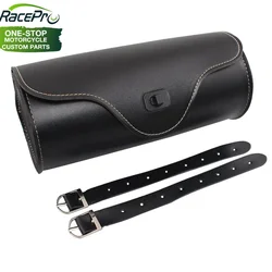 Motorcycle Barrel Saddle Bag Black PU Leather Side Tail Luggage Bag Tool Storage For Harley Cafe Racer Honda Suzuki Chopper