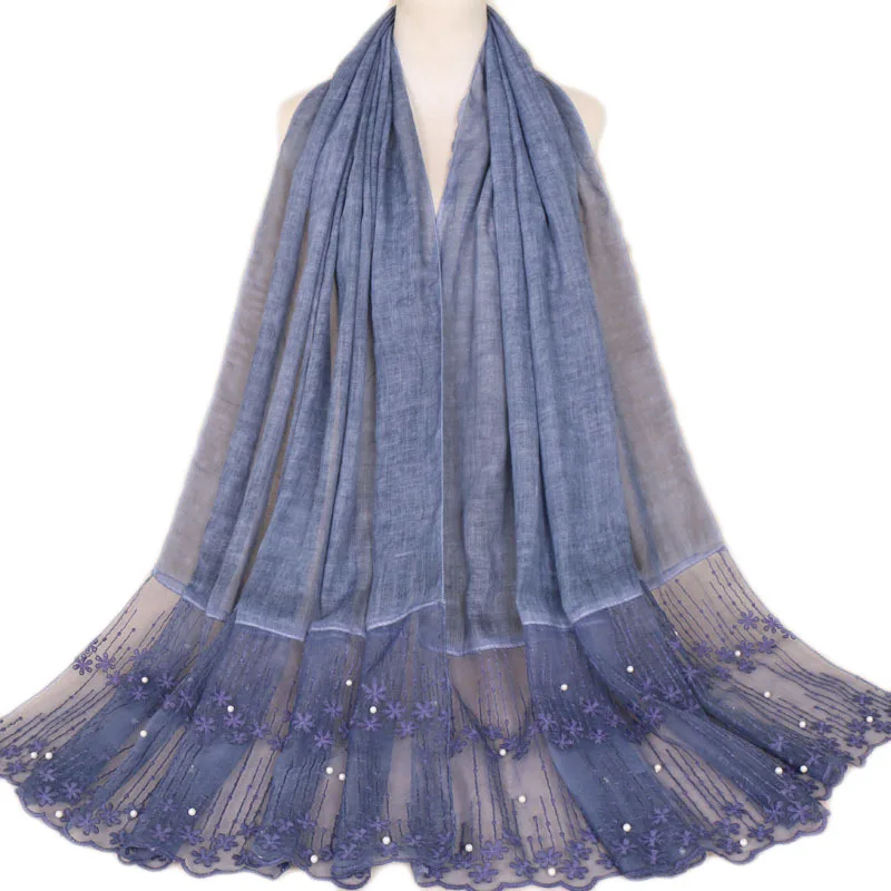 CPC Hot Sale Designs Tie Dyeing Plain Cotton Headscarf Muffler Muslin Hijab Lace Embroidery Scarf Women