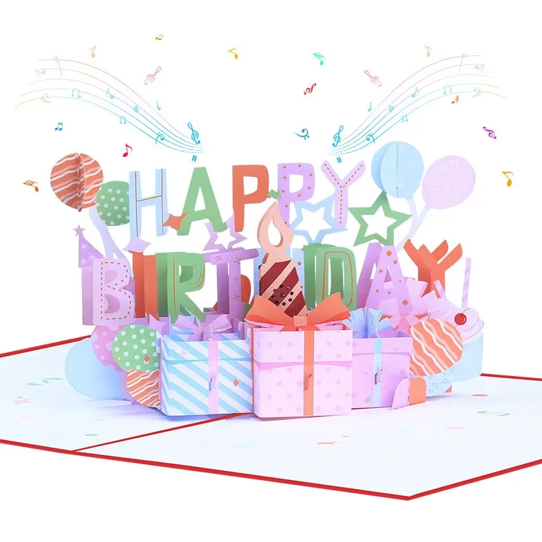 Chinese manufacturer gift card 3d pop up luxury happy birthday music greeting card