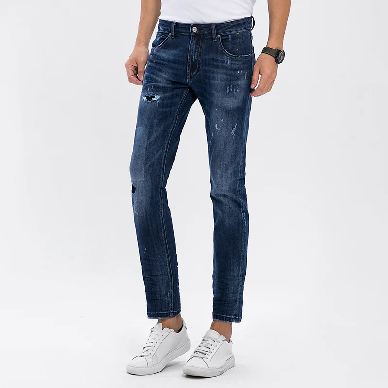 Factory Price Fashion damage Design Men Jeans Wholesale Custom Skinny Style Jeans Homme Ripped Pattern Man Blue Jeans