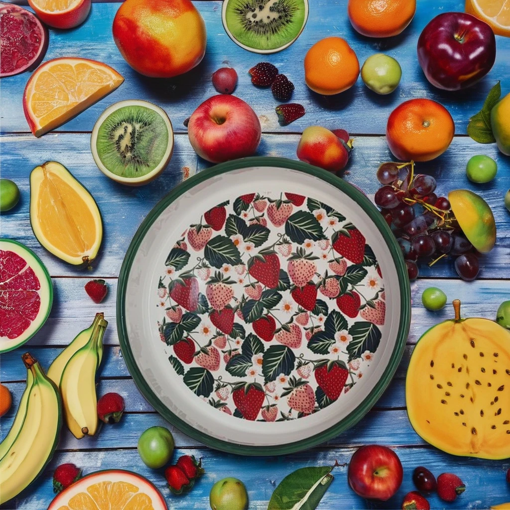 High Quality 25cm round Metal Fruit Tray with Handle Sustainable Enamel Technique Plate Dish for Serving Food for Camping