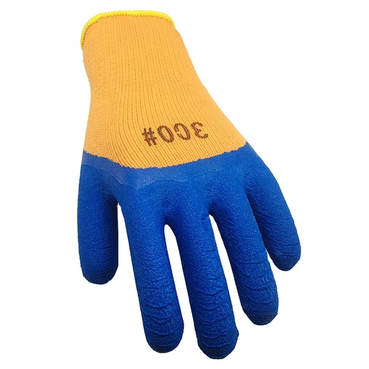 China produce orange cotton knitted glove cut glove foam half blue latex coated Gloves