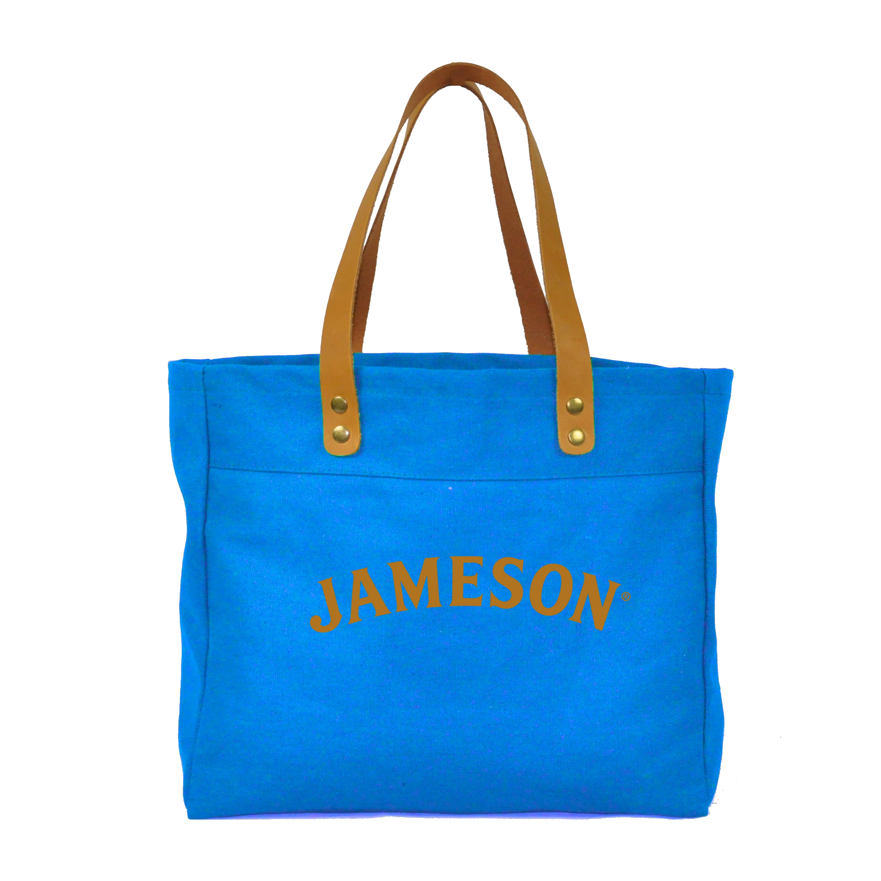 High Quality Promotional Shopping Bucket Weekend Canvas Tote Beach Bag with Leather Handles