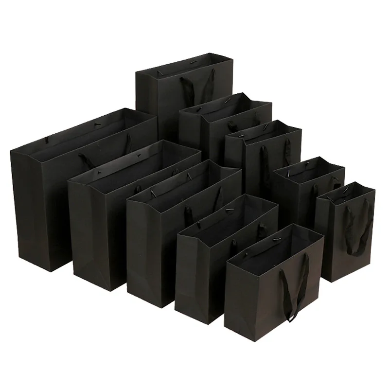 Shopping Gift Paper Bag Plain Cheap Black Paper Bags Tote Bags with Handles Custom Printed Retail Luxury Offset Printing Accept