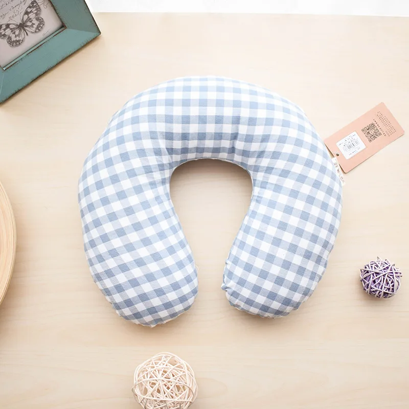 U Type Buckwheat Pillow Pure Cotton Simple Grid Nap Neck Protection Travel Full Cotton Pillow Core