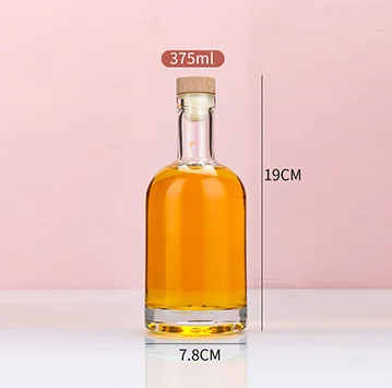 375ml Clear Empty Vodka Liquor Gin Rum Tequila Whisky Brandy Spirit Glass Bottle With Cork