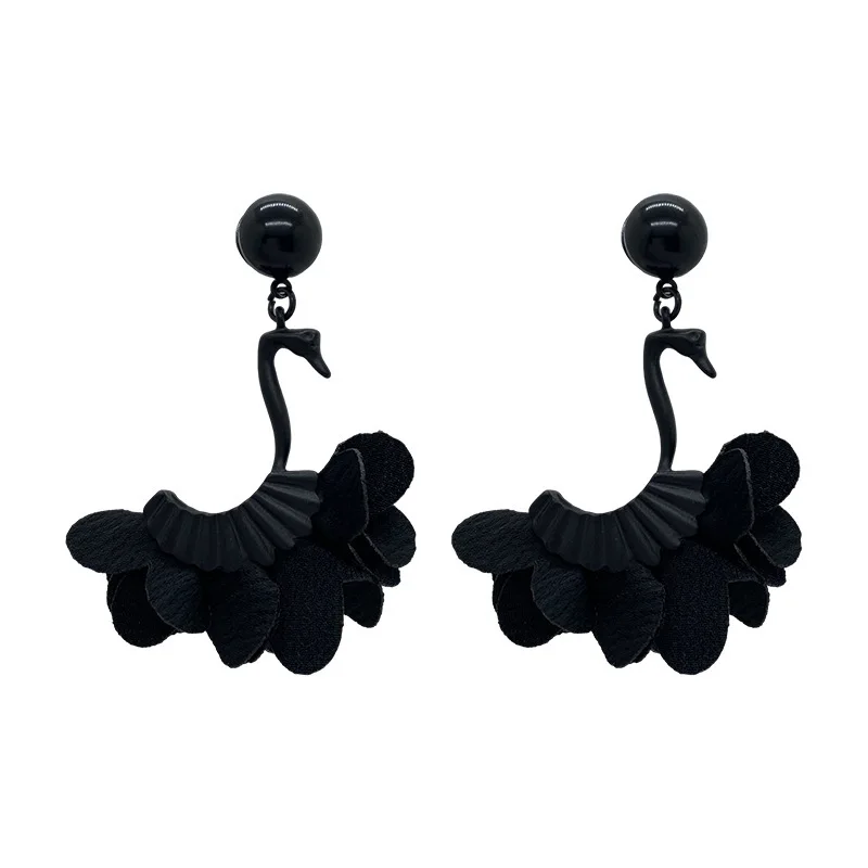 Fashion design Black Swan fabric earrings