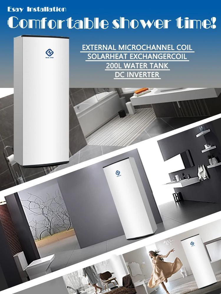 Инвертор постоянного тока 7 кВт воздушный водяной тепловой насос с солнечным резервуаром для воды 200 л душевая горячая вода