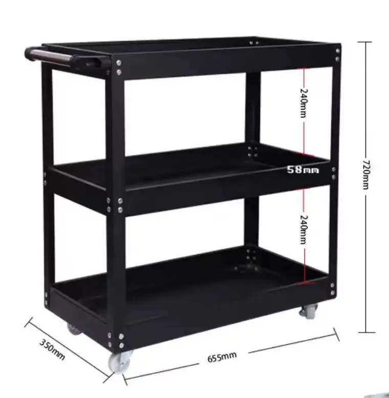 3 Tiers Standard Steel Plate Rolling  Heavy-Duty Workshop Customized Tool Trolley