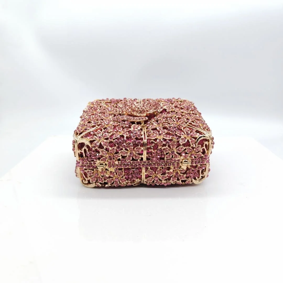 New Product Arrive 3d Flower Crystal Clutch High-End Diamond Wedding Party Rhinestone Purse Evening Bag