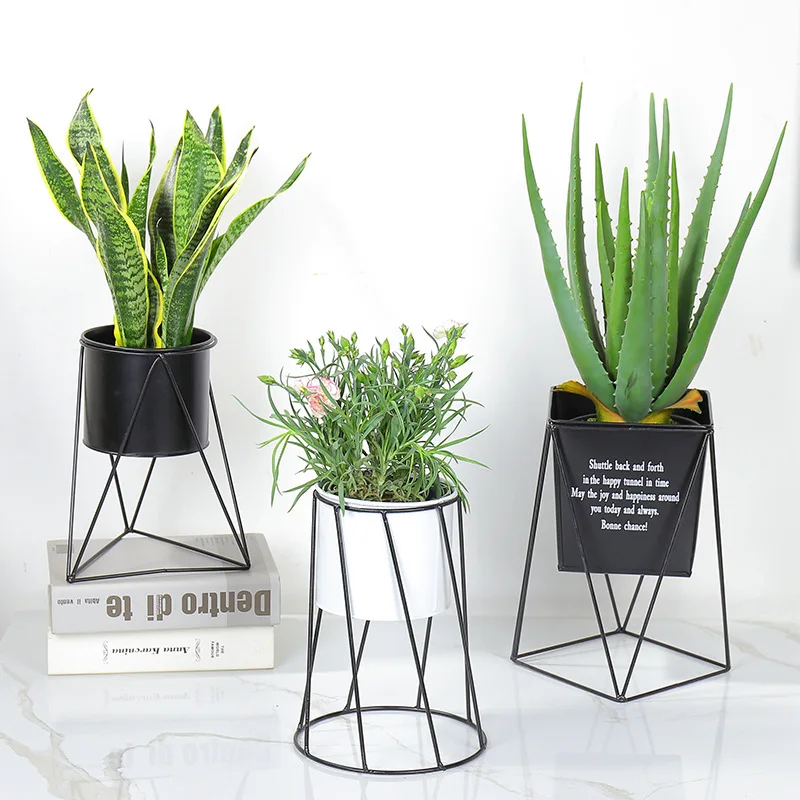 wholesale Nordic Modern Succulent Cactus Garden Flower Pot with metal iron gold plant stand shape plastic flowerpot