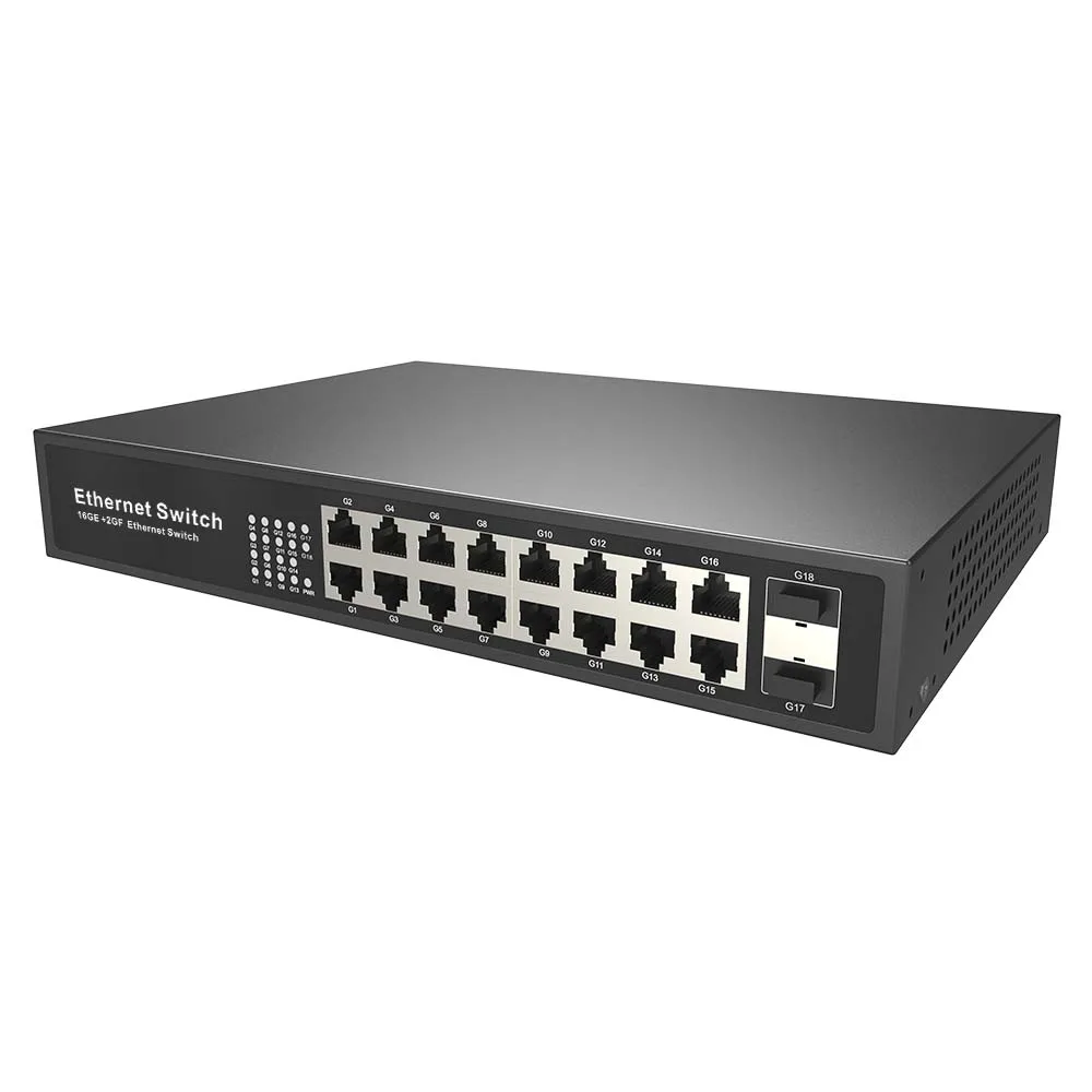 18-портовый гигабитный оптоволоконный Коммутатор 16*10/100/1000 м RJ45 портов сетевой коммутатор и 2*1000 SFP корпоративных коммутаторов