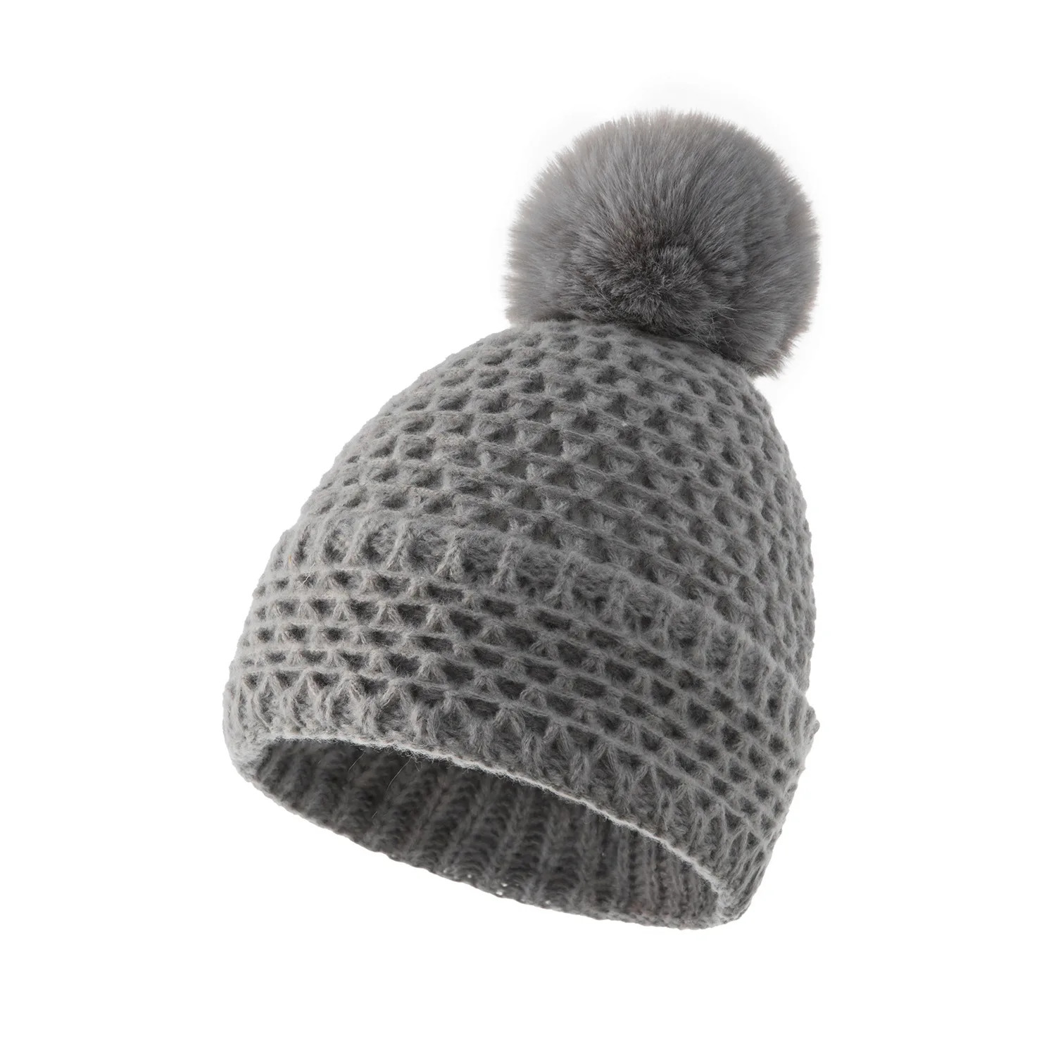 Custom New Fashion pompon ball waffle knit Knitted winter hat beanies hats with label hats wholesale