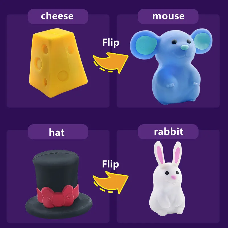 2021 Newest Novelty TPR Toys Squeeze Hat Cheese Rabbit Mouse Magic Animal Hiding Toys Squishy Flip Fidget Toys